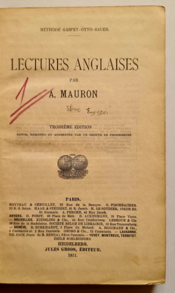 A. Mauron - Lectures Anglaises. Methode Gaspey-Otto-Sauer pour l`etude des langues modernes (editie antebelica, hardcover) - Img 2