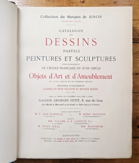 Collection du Marquis de Biron, Premiere vente (9, 10 et 11 juin 1914). Catalogue de dessins, pastels, peintures, et sculptures principalement de l`ecole francaise du XVIIe siecle (editie hardcover, frumos relegata) - Img 5