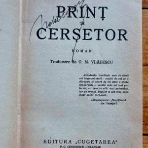 Mark Twain - Print si Cersetor (editie hardcover, interbelica, frumos relegata)