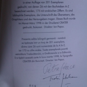 Georg Trakl - Sebastian in vis / Sebastian im Traum (editie bilingva, romano-germana, cu autograful traducatorului - Petre Stoica, al ilustratorului - Tudor Jebeleanu si al ingrijitorului editiei - Nicolae Tzone) - Img 2