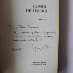 Grigore Zanc - Conul de umbra (debut, cu autograf)