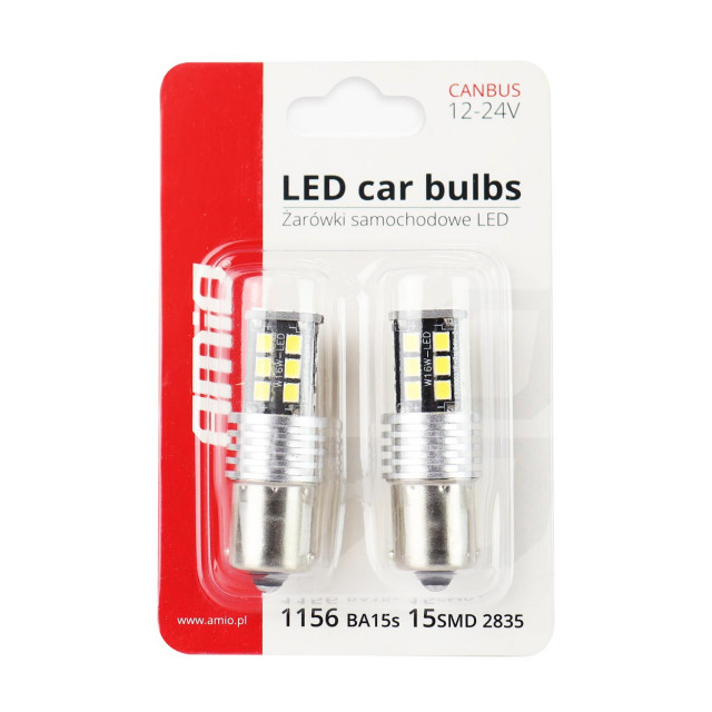 Bec auto LED Canbus BA15D P21W, 12-24V, 4.2W , 15 SMD, AMIO, set 2 buc.