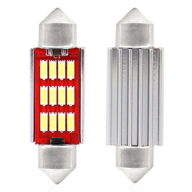 Set 2 becuri auto LED CANBUS 4014 12SMD C5W C10W C3W 12/24V ALB