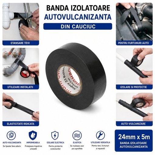 Banda autovulcanizanta electroizolanta din cauciuc 24mm x 5m Super 23 HighPower - Img 4