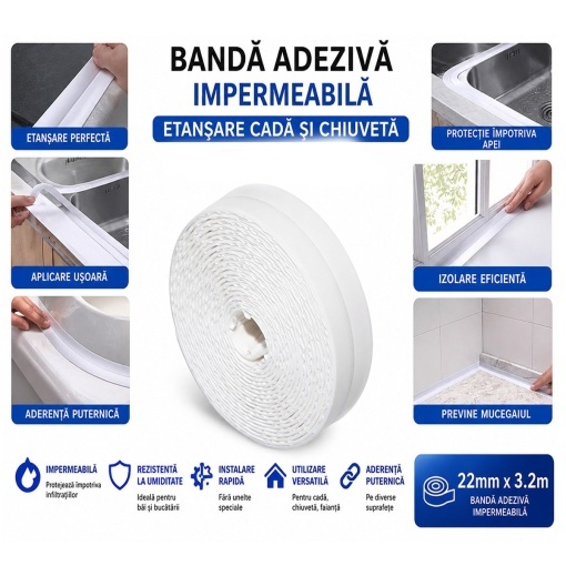 Banda etansare cada si chiuveta impermeabila autoadeziva 22mm x 3.2m HighPower - Img 4