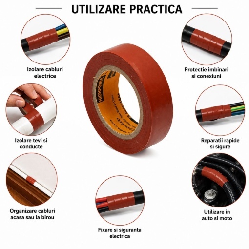 Banda izolatoare rosu bordo vinil 19mm x 9m Anti Fire Super AAA+ HighPower - Img 4