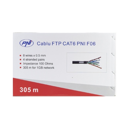 Cablu FTP CAT6 PNI F06 cu 4 perechi pentru internet 1 Gigabit si sisteme de supraveghere Rola 305m - Img 6