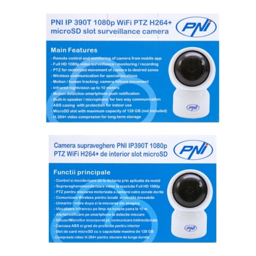 Camera supraveghere video PNI IP390T 1080P cu PTZ WiFi H264+ suporta microSD 128GB, Night Vision, aplicatia Tuya, P2P, Android, iOS, pentru interior, rotire dupa miscare, alarma la miscare - Img 7