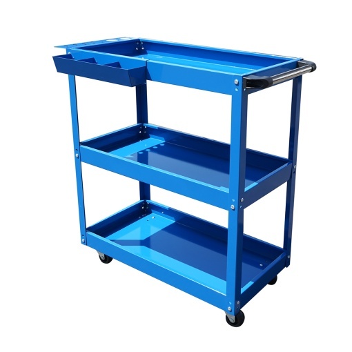 Carucior scule metalic pe roti cu 3 rafturi, compartimente piese si suporturi perforate 660x360x730mm - Img 2