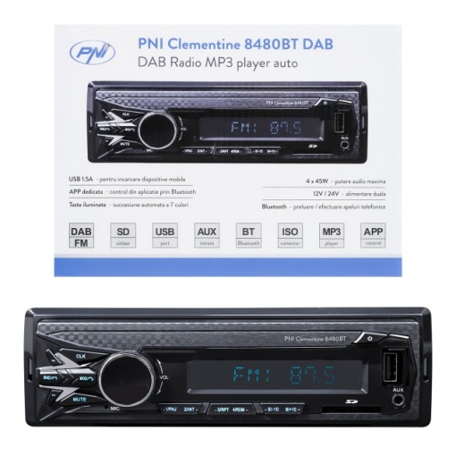 DAB si RDS radio MP3 player auto PNI Clementine 8480BT 4x45w, 12/24V, 1 DIN, cu SD, USB, AUX, RCA, Bluetooth si USB 1.5A pentru incarcare telefon - Img 8