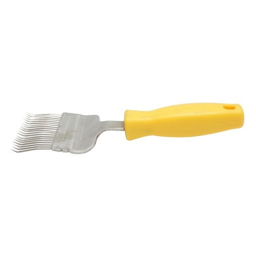 Furculita apicola pentru descapacit cu dinti indoiti din inox cu maner plastic 210mm - Img 2
