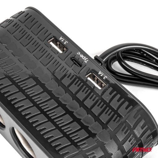 Incarcator auto cu priza tripla + USB (2x USB-A, 1x USB-C), 12/24V, 120W, cablu 80 cm - Img 2