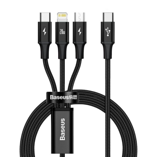 Incarcator Cablu USB-C 3in1Baseus RAPID, micro USB / Lightning / USB-C, 20W, 1,5m negru