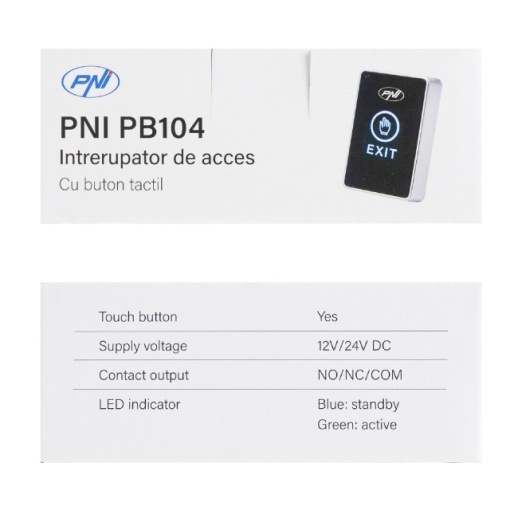 Intrerupator de acces PNI PB104, cu touch, montaj aplicat, NO/NC/COM, 12V/24V DC, LED stare, metalic, 5 fire - Img 4