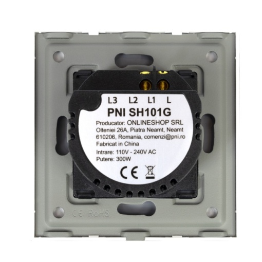 Intrerupator simplu cu touch PNI SH101G din sticla, Gold cu LED indicator culoare auriu - Img 2