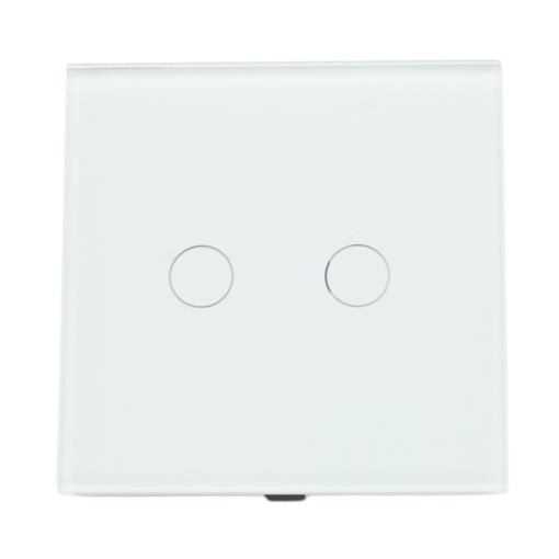 Intrerupator touch dublu cap scara alb 220V, indicator luminos, rama sticla 86x86x34mm - Img 2