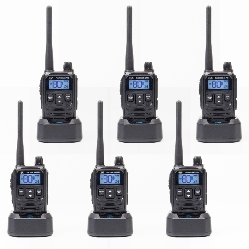 Kit 6 statii radio portabile PNI PMR R45 PRO 446MHz, 0.5W, 99 canale programabile, 16 PMR si tonuri 38 CTCSS si 104 DCS, Squelch 5 niveluri, VOX, TOT, BCL, Scan, Roger Beep