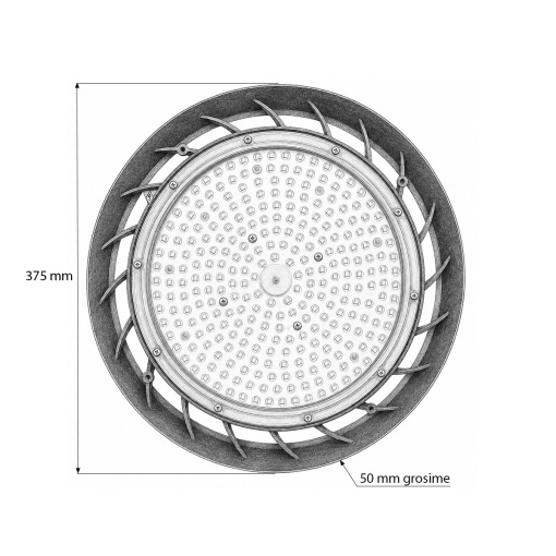Lampa industriala LED UFO High-Bay 200W, 100-265V, 6500K, 40000lm pentru hale, depozite 375x50mm IP65 Breckner Germany - Img 6