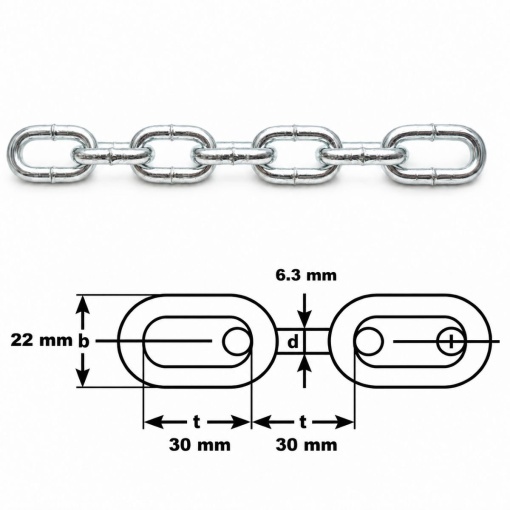 Lant otel zincat za medie 6.3x22x30mm, rola 15m - Img 2