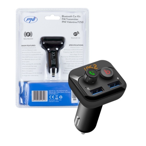 Modulator FM PNI Valentine F250 Bluetooth 5.0, MP3 player, transmitator FM, slot micro SD, port USB dual, incarcare rapida dispozitive mobile, buton super bass - Img 8