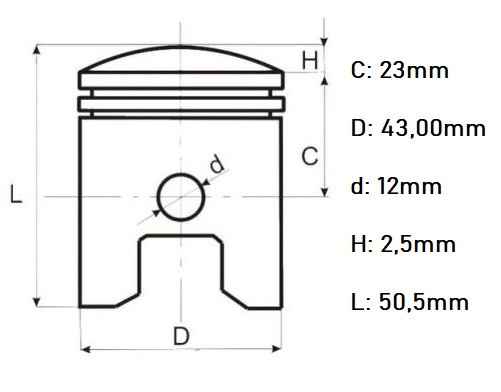 Piston scuter 2T 60cc Yamaha DT 43mm - Img 2