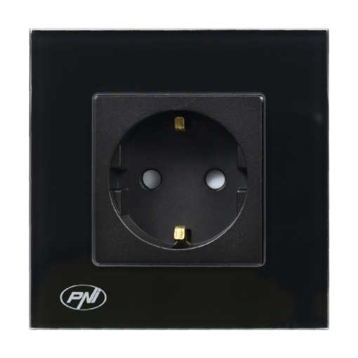 Priza simpla incastrabila PNI WP101B, cu rama din sticla, 16A, 3700W, 230V, negru - Img 3