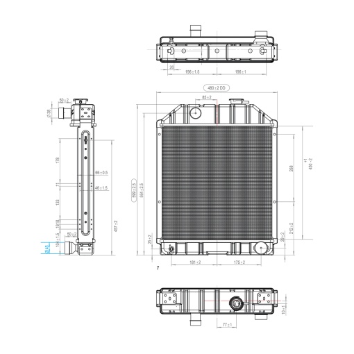 Radiator racire apa motor Ford, 4 randuri de celule 600x480x65mm cod OEM 81817280, C7NN8005L, D8NN8005PA, C7NN8005E, 4826 - Img 9