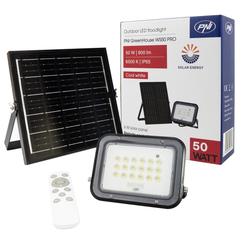 Reflector LED PNI GreenHouse WS50 PRO 50W cu panou solar 6W, acumulator 5000mAh, 800lm, telecomanda, timing si luminozitate reglabila, 6500 K, IP65 - Img 5