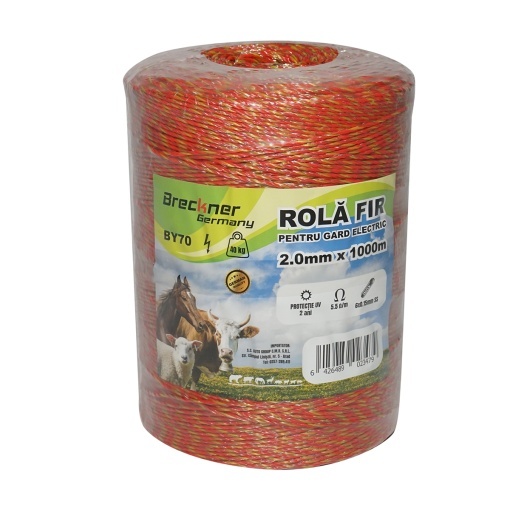 Rola fir galben-rosu fi 2mm, 6x0.15mm SS inox, 5.5 Ohm/m 1000m gard electric Breckner Germany - Img 6