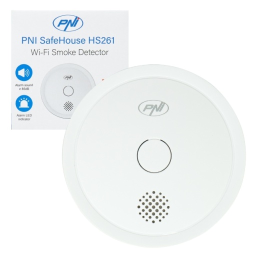 Senzor de fum PNI SafeHouse HS261 cu Wi-Fi, control din aplicatia Tuya Smart, alimentare baterie 3V, 85dB, alarma sonora si vizuala, alarma silentioasa - Img 2