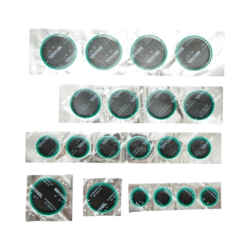 Set 20 petice vulcanizare rotunde 25mm, 32mm, 42mm, 50mm + 1 tub adeziv 20ml pentru camere de aer Michel - Img 5