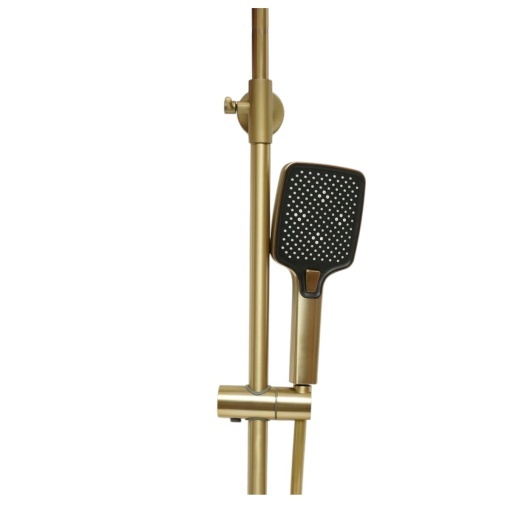 Set dus Premium multifunctional de perete din cupru, 3 functii curgere apa, dus dreptunghiular tip ploaie, para de dus, auriu mat - Img 7