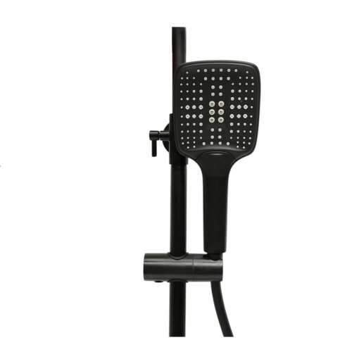 Set dus Premium multifunctional de perete din cupru, 3 functii curgere apa, dus dreptunghiular tip ploaie, para de dus, negru mat - Img 7