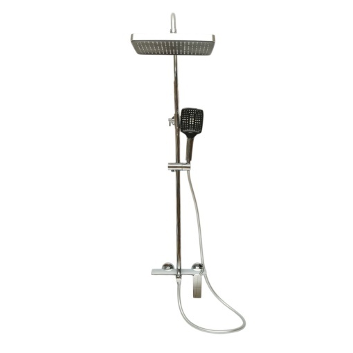 Set dus Premium multifunctional de perete din cupru, 3 functii curgere apa, dus dreptunghiular tip ploaie, para de dus, crom lucios - Img 3