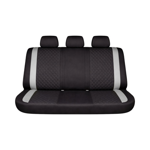 Set huse scaune auto universale negru-gri Diamond, piele ecologica matlasata 9 piese - Img 3
