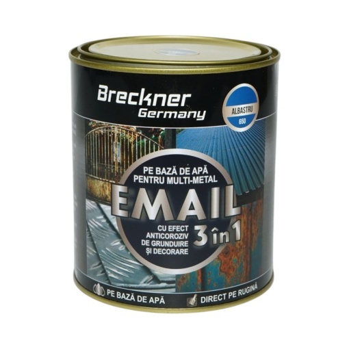 Vopsea email anticoroziva 3 in 1 albastru 650 pentru metal 750g, direct pe rugina, pe baza de apa Breckner Germany - Img 2