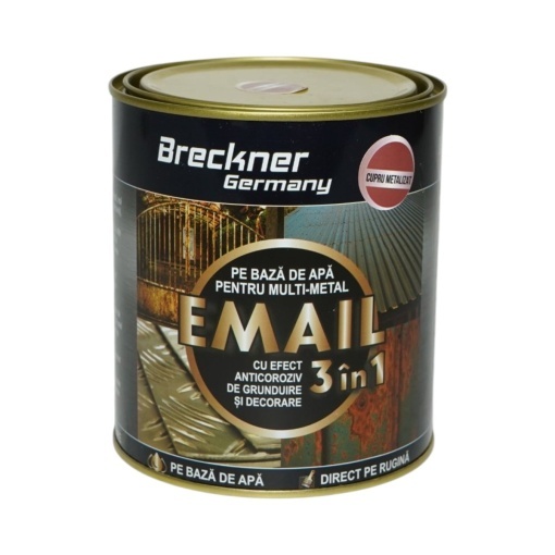 Vopsea email anticoroziva 3 in 1 cupru metalizat pentru metal 750g, direct pe rugina, pe baza de apa Breckner Germany - Img 2