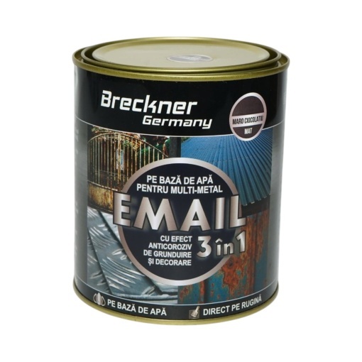 Vopsea email anticoroziva 3 in 1 maro ciocolatiu mat pentru metal 750g, direct pe rugina, pe baza de apa Breckner Germany - Img 2