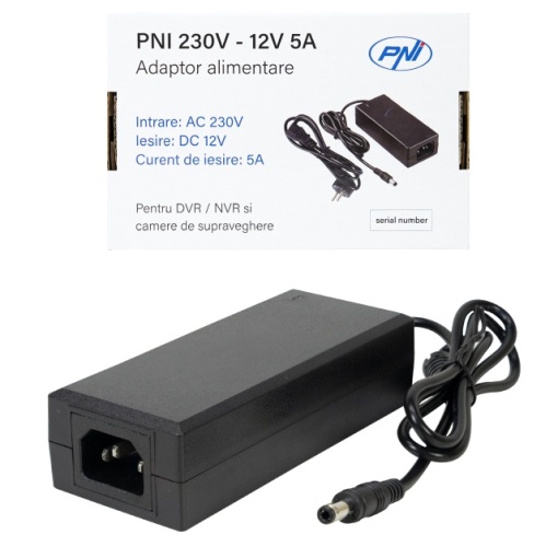 Alimentator PNI CCTV 230V, intrare 230V, iesire 12V, 5A, 2 metri, negru - Img 3