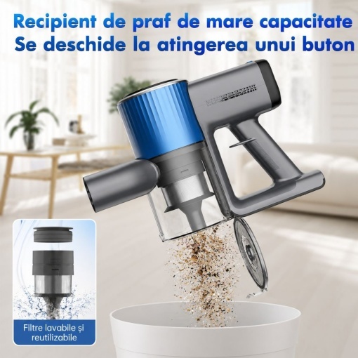 Aspirator vertical fara fir 200W, putere aspirare 30 kPa, baterie 2000mAh, recipient praf 600ml, 3 moduri de aspirare, ecran tactil LED, motor brushless, perie iluminata LED - Img 19