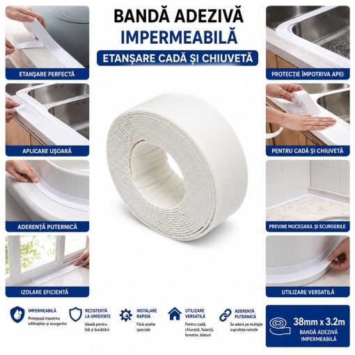 Banda etansare cada si chiuveta impermeabila autoadeziva 38mm x 3.2m HighPower - Img 4