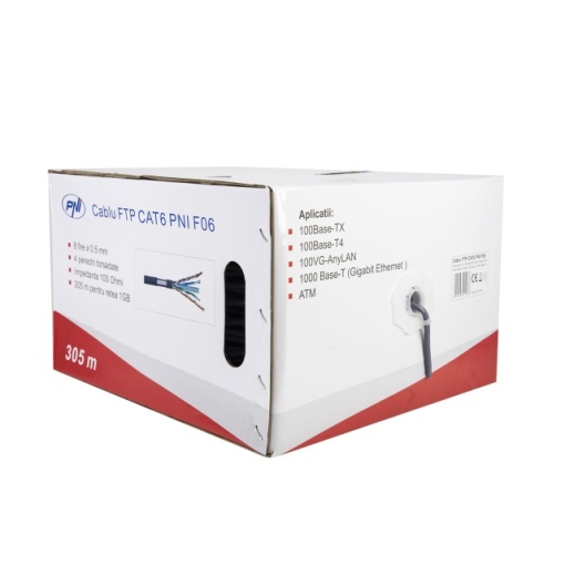 Cablu FTP CAT6 PNI F06 cu 4 perechi pentru internet 1 Gigabit si sisteme de supraveghere Rola 305m - Img 2