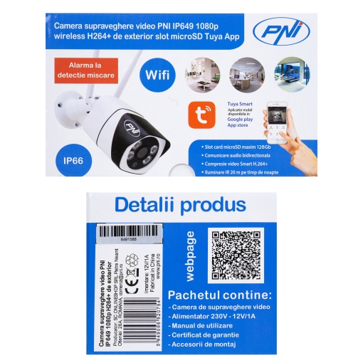 Camera supraveghere video PNI IP649 cu IP, 2MP 1080P, WiFi, slot card micro SD, compatibila cu aplicatia Tuya Smart - Img 12