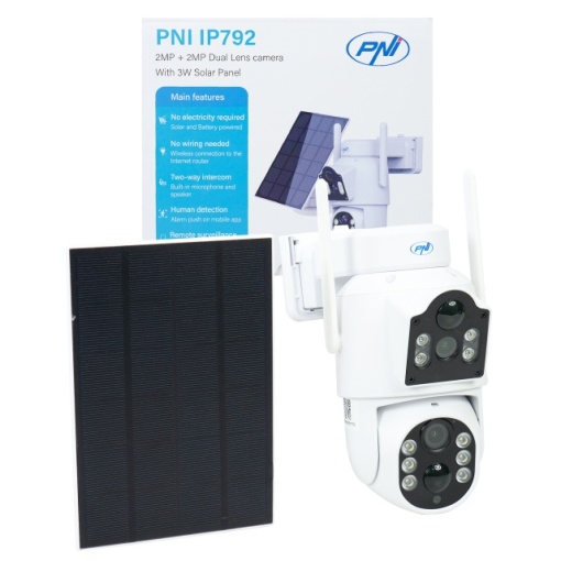 Camera supraveghere video PNI IP792 dual lens 2MP + 2MP, panou solar 3W, acumulator 6000mAh incorporat, detectie miscare, slot card micro SD, vizibilitate nocturna, audio bidirectional, IP65 - Img 4