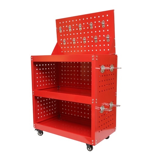 Carucior scule metalic pe roti cu 3 rafturi si panou perforat cu suporti unelte 660x360x1080mm - Img 4