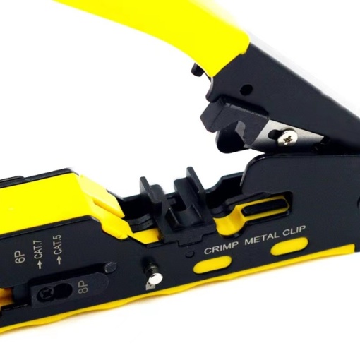 Cleste PNI SR7, pentru taiat-dezizolat cablu si sertizat mufe RJ12, RJ45 CAT5, CAT6, CAT7, galben - Img 2