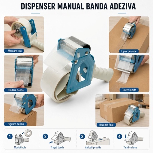 Dispenser manual banda adeziva/scotch 50mm cu taietor pentru ambalare HighPower - Img 5