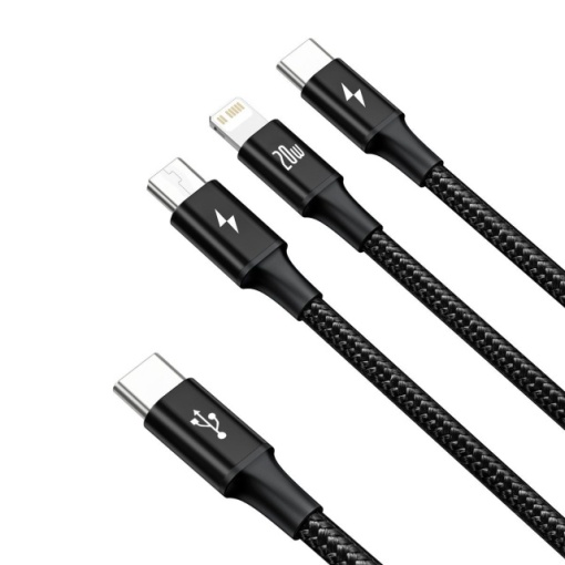 Incarcator Cablu USB-C 3in1Baseus RAPID, micro USB / Lightning / USB-C, 20W, 1,5m negru - Img 2