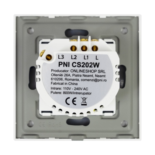 Intrerupator cap scara si cap cruce dublu cu touch PNI CS202W din sticla, alb cu LED indicator, 800W / intrerupator - Img 3