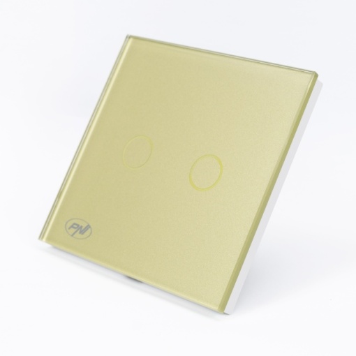 Intrerupator dublu cu touch PNI SH202G din sticla, gold cu LED indicator, culoare auriu - Img 6